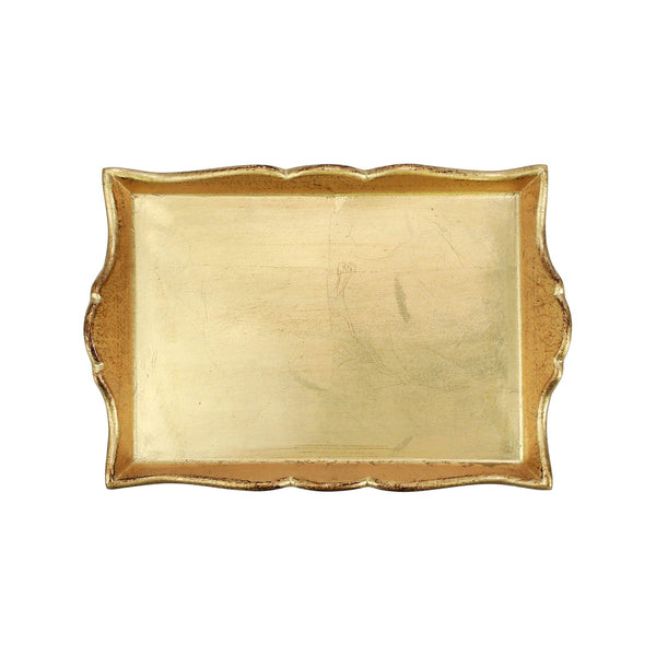 An image of Vietri Florentine Wooden Accessories Gold Handled Small Rectangular Tray
