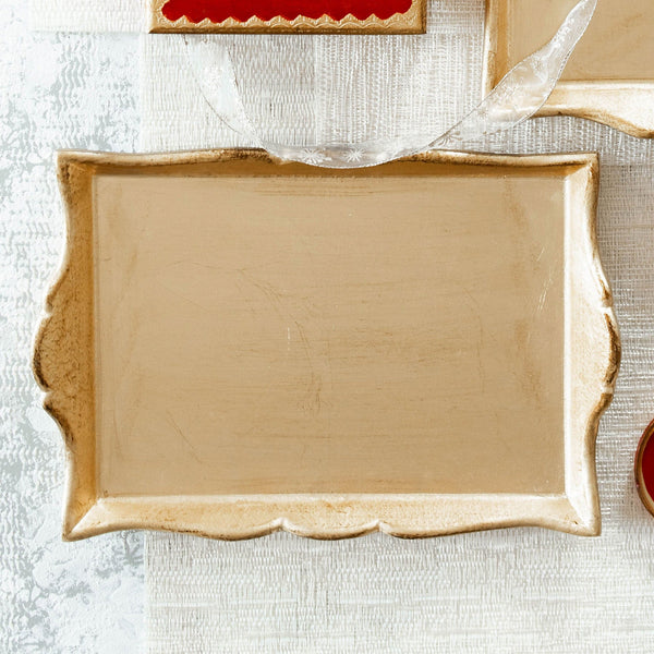 An image of Vietri Florentine Wooden Accessories Gold Handled Small Rectangular Tray