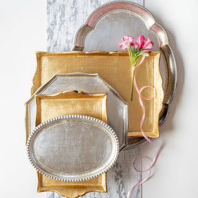 Vietri Florentine Wooden Accessories Gold Handled Small Rectangular Tray