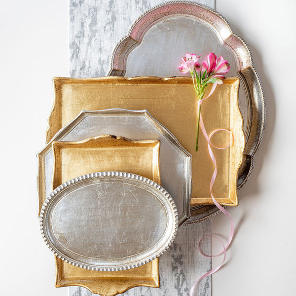 An image of Vietri Florentine Wooden Accessories Gold Handled Small Rectangular Tray