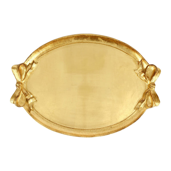 An image of Vietri Florentine Wooden Accessories Gold Bow Handled Oval Tray