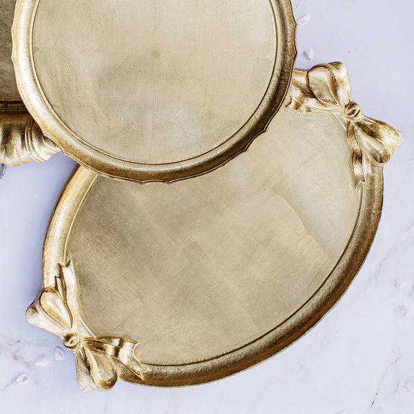 Vietri Florentine Wooden Accessories Gold Bow Handled Oval Tray