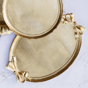 Vietri Florentine Wooden Accessories Gold Bow Handled Oval Tray