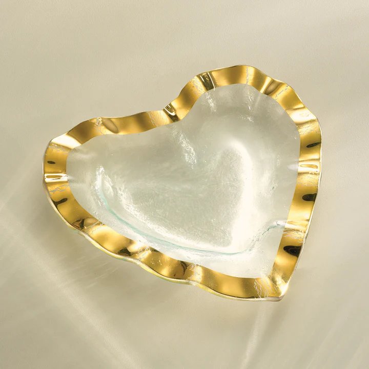 Annieglass 8" Ruffle Heart Bowl 24 K Gold