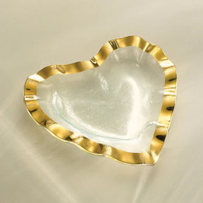 Annieglass 8" Ruffle Heart Bowl 24 K Gold