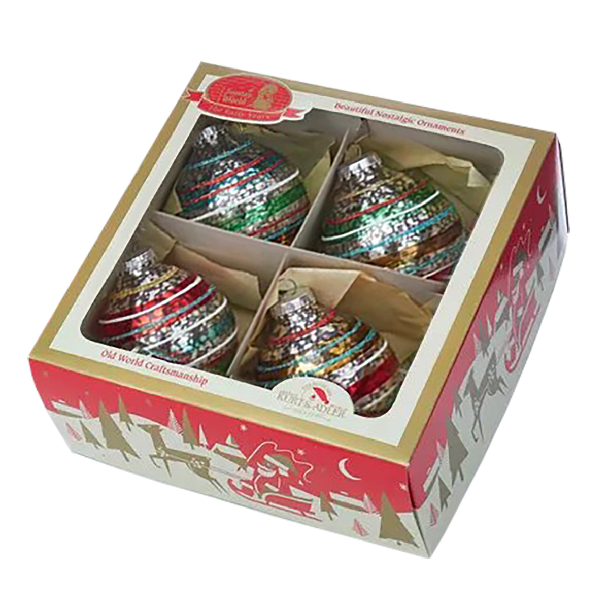 Kurt Adler Early Years Glass Reflector Teardrop Ornaments - Box of 4