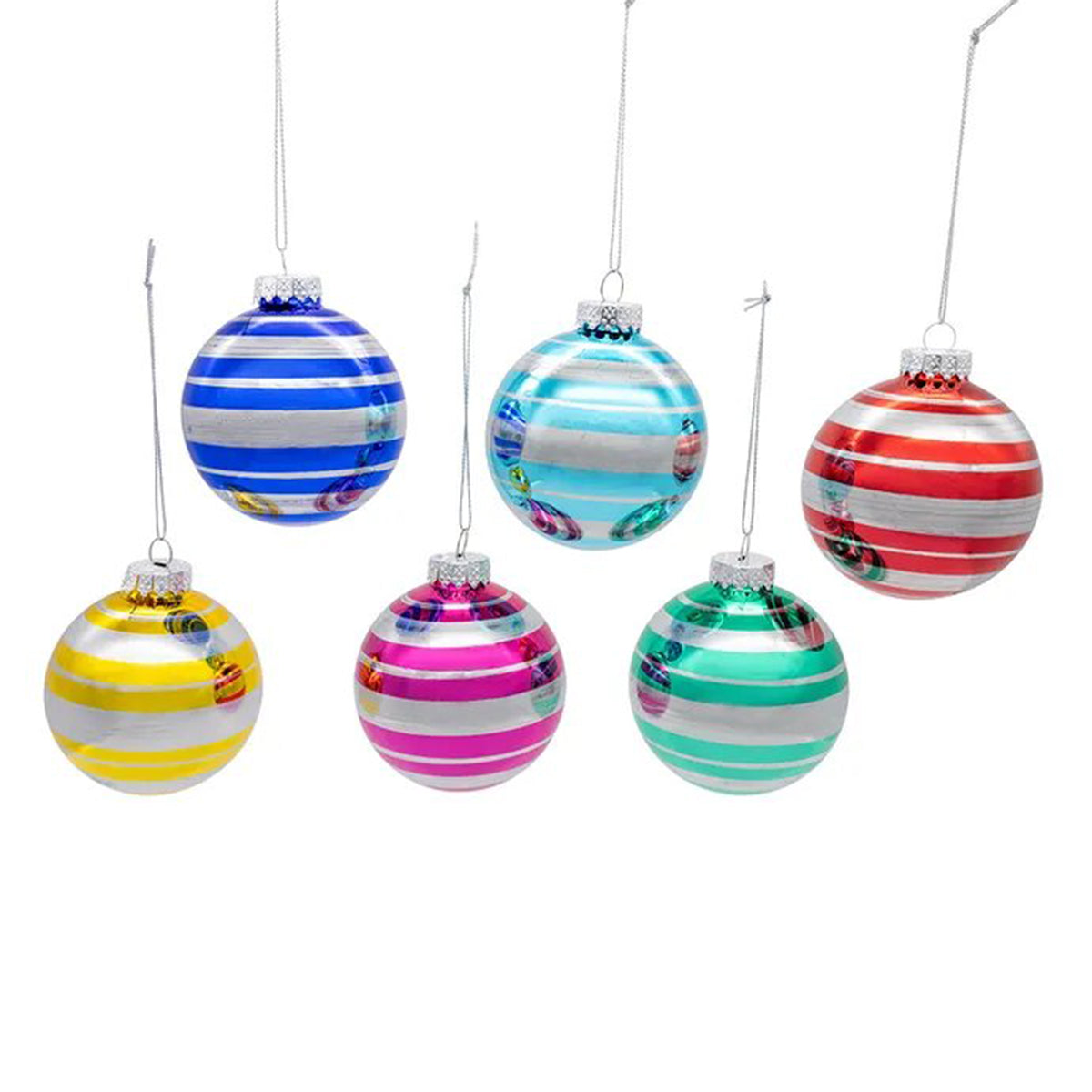 Kurt Adler Striped Multicolor Ball Ornaments - Box of 6