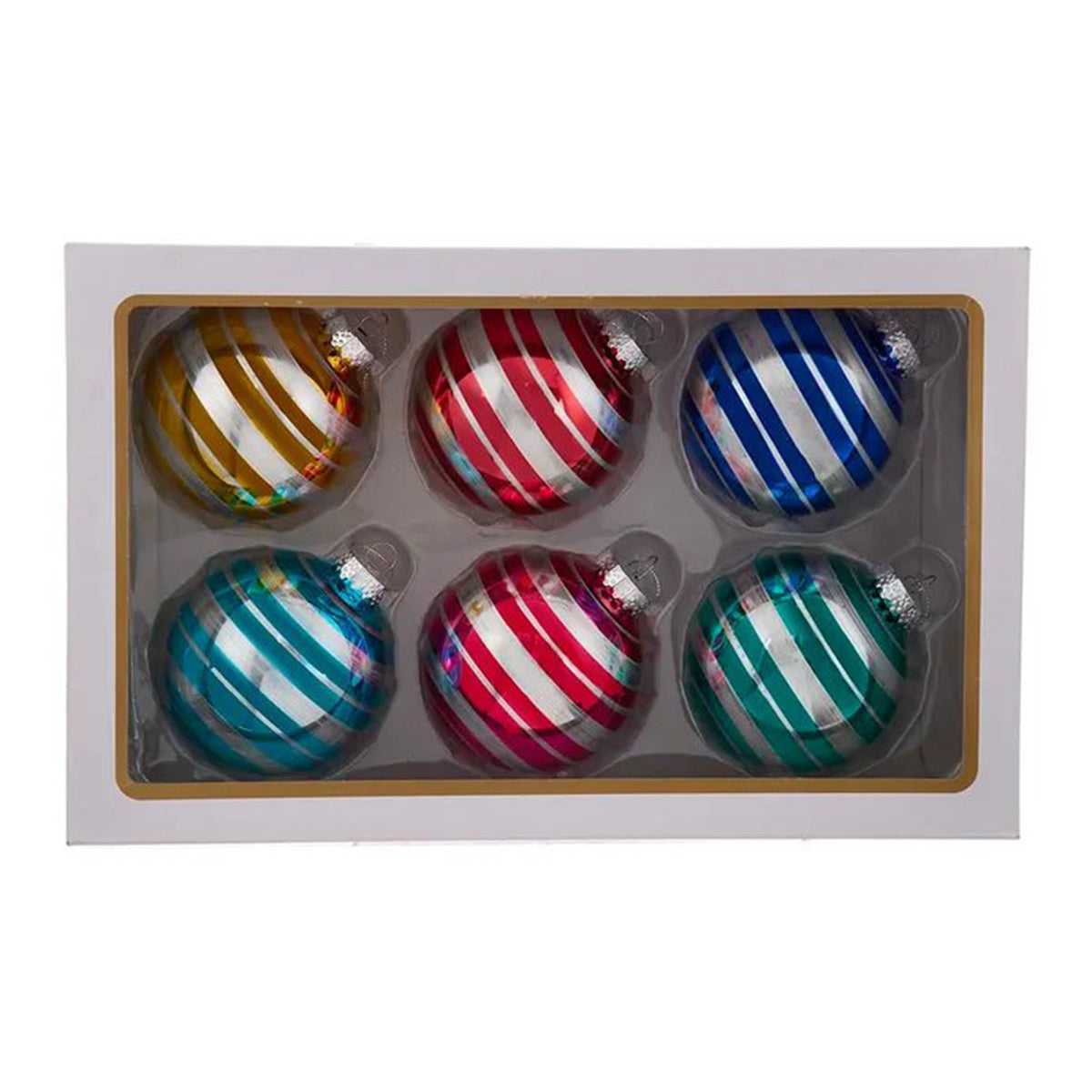 Kurt Adler Striped Multicolor Ball Ornaments - Box of 6