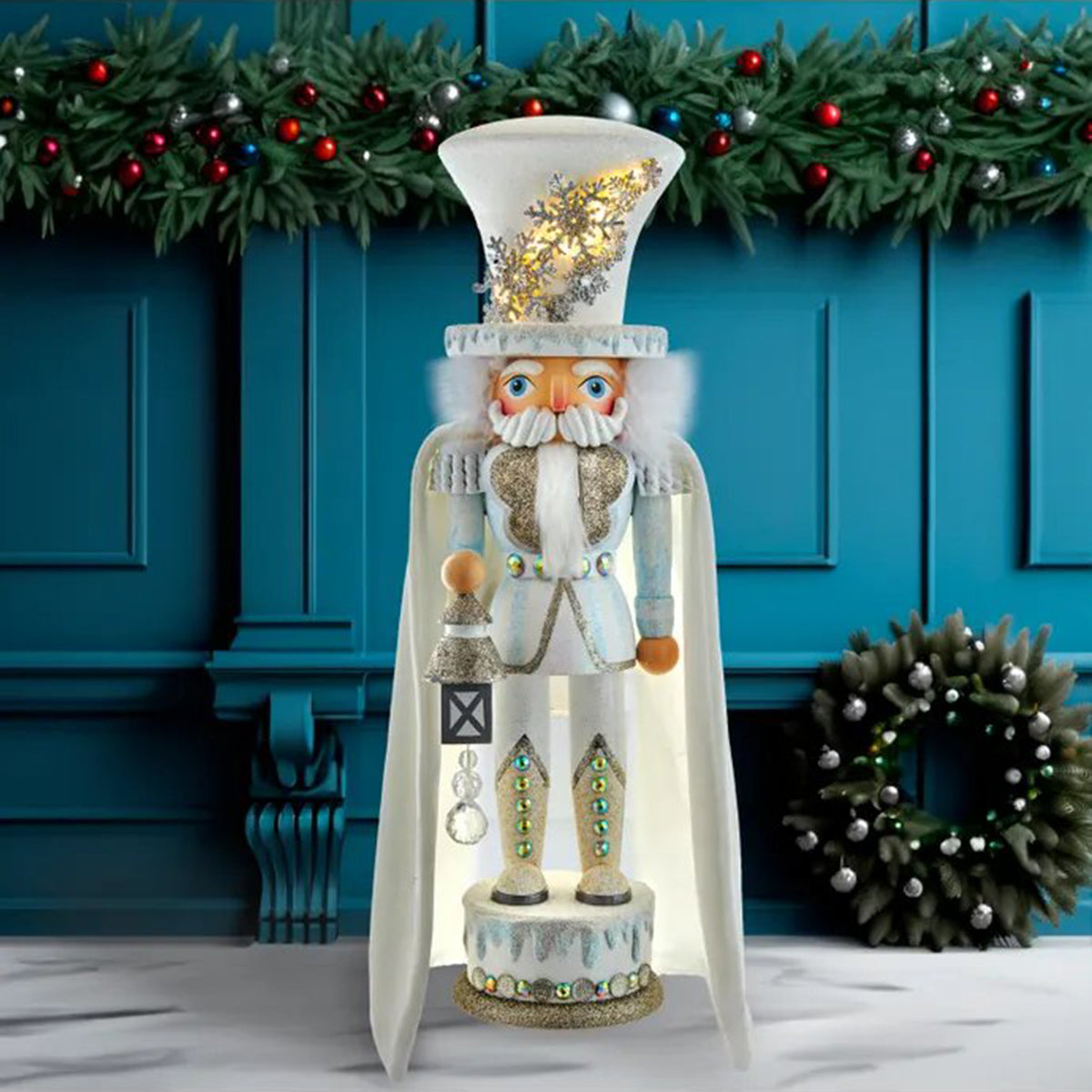An image of Kurt Adler 18" White Snowflake Soldier LED Nutcracker