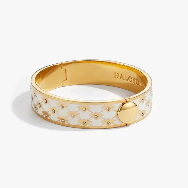 Halycon Days Bee Sparkle Hinged Bangle in Cream Gold