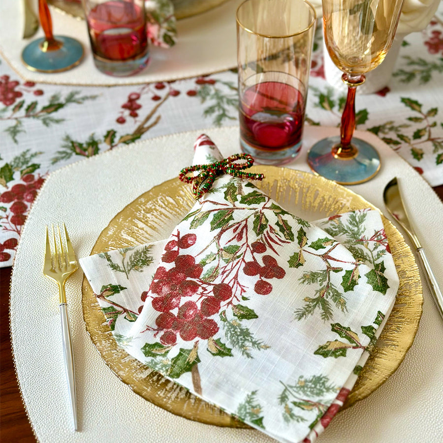 An image of Bodrum Holly Berry Dinner Set of 4 Napkin