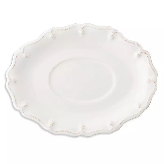 An image of Juliska Berry & Thread Whitewash Sauce Boat & Stand Set