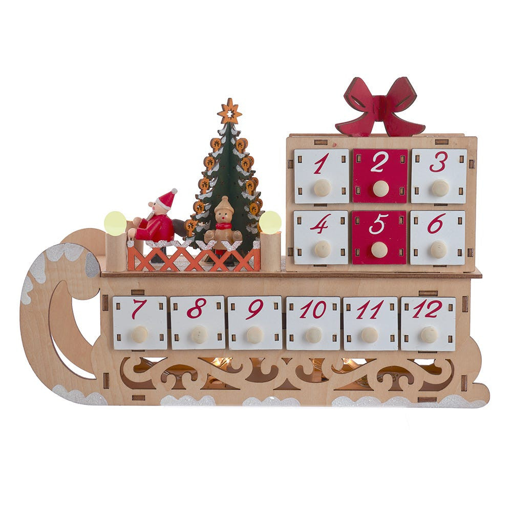 Kurt Adler 8.3" LED Santa Sled w Advent Calendar