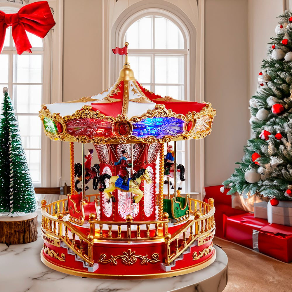 An image of Kurt Adler 11" Lighted Musical Santa Carousel