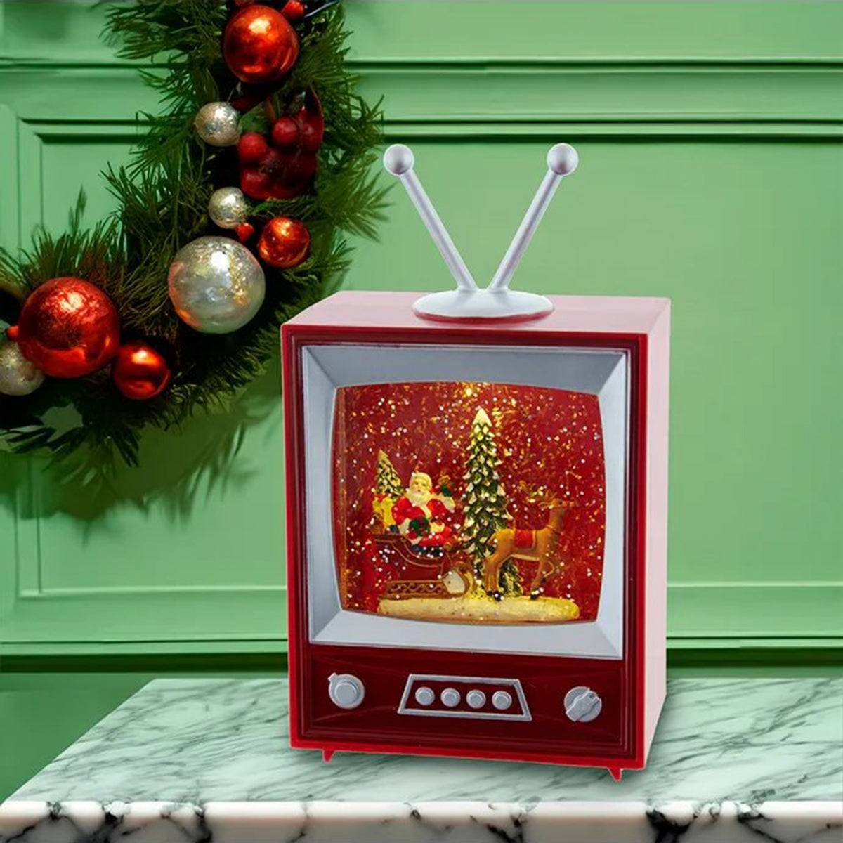 Kurt Adler 8.5"Musical Water TV with Santa & Sleigh