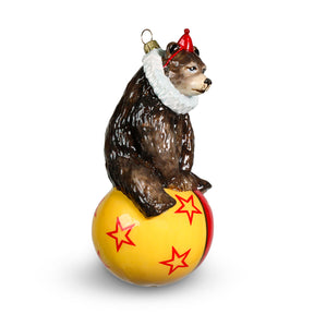Winter Street Circus Bear on Ball Ornament