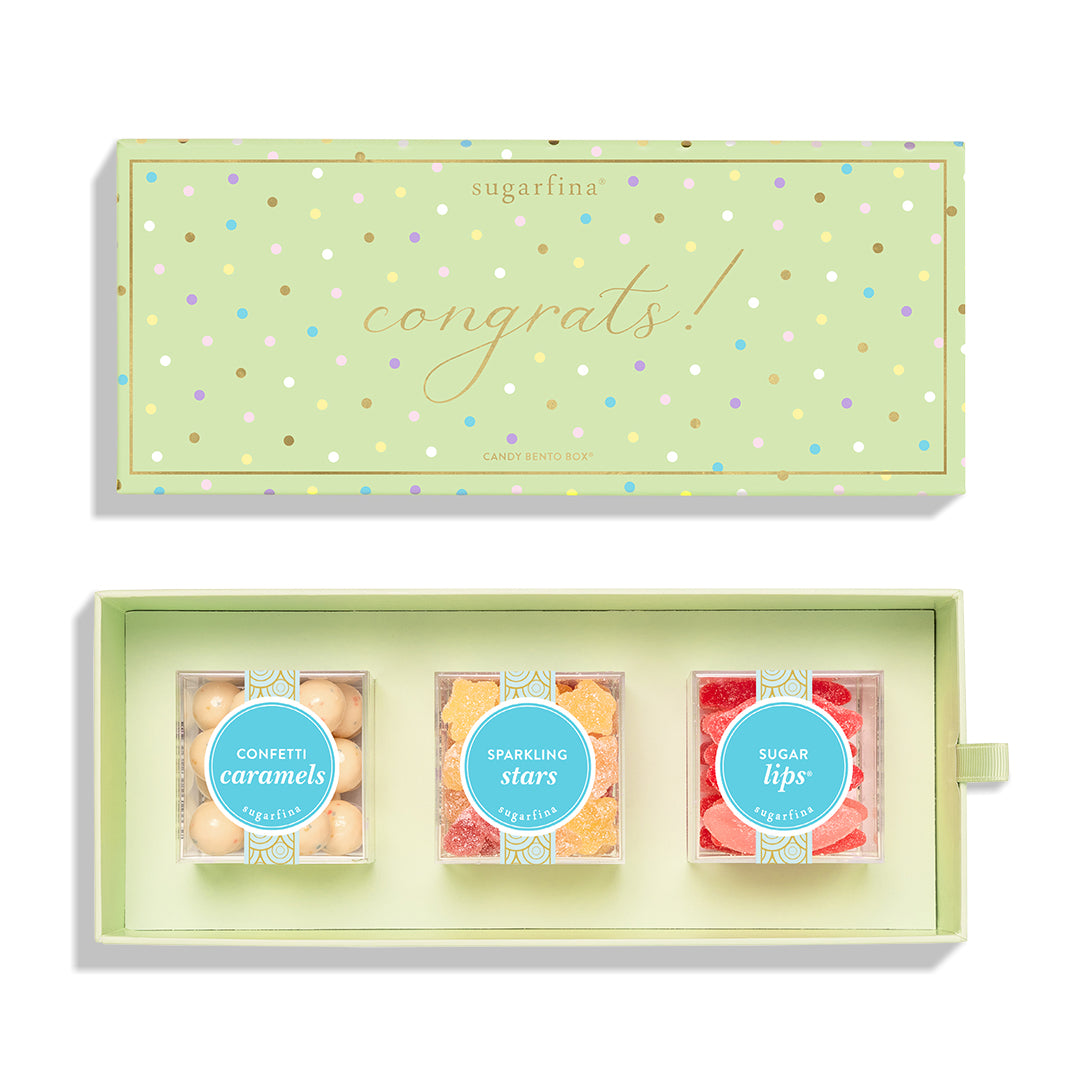 An image of Sugarfina Congrats 3-Piece Candy Bento Box