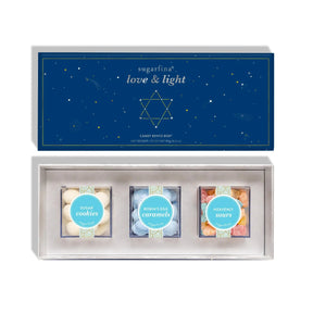 Sugarfina Love and Light Candy Bento Box with Sugar Cookies Candy, Robin's egg carmels, heavenly Sours, Net weight 183 g or 6 point 4 ounce