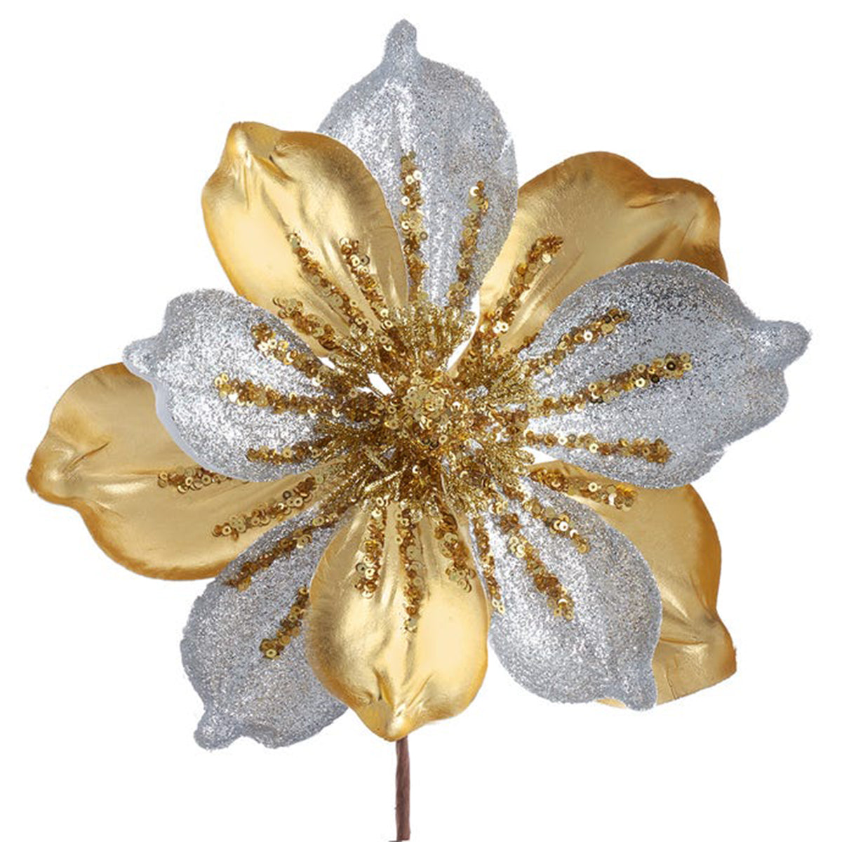 Kurt Adler Leather Glitter Magnolia Pick