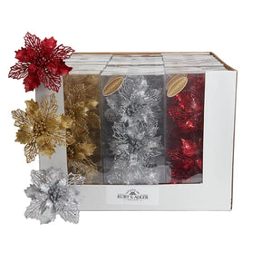 Kurt Adler Glitter Poinseta Clips (Box of 3)