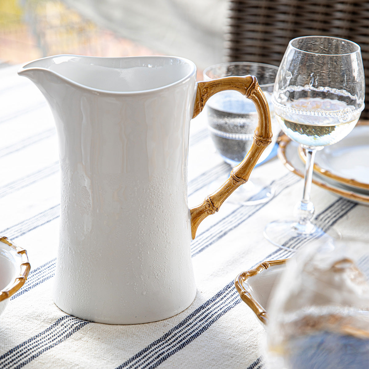 An image of Juliska Bamboo Ceramic Large Pitcher - Natural