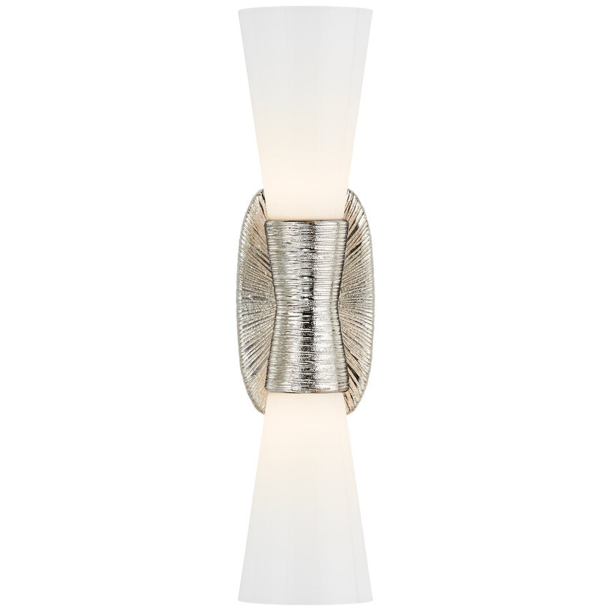An image of Visual Comfort Utopia Small Double Bath Sconce Polished Nickel with White Glass