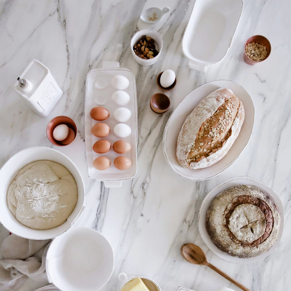 An image of Vietri Lastra White Small Oval Baker