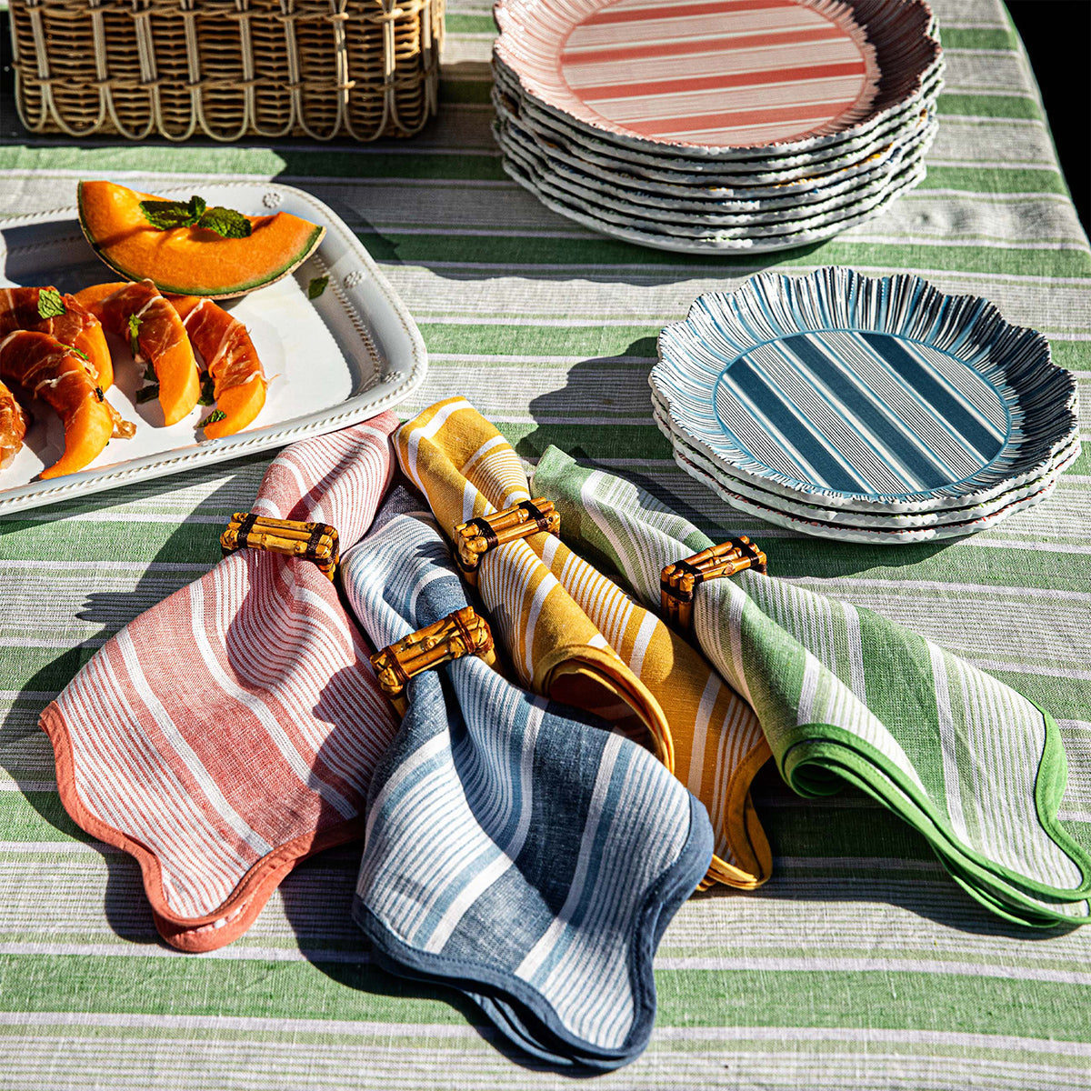 An image of Juliska Cabana Stripe Napkins Assorted Set of 4 - Multi
