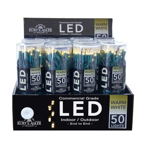 Kurt Adler 50-Light Warm White Nostalgic LED Green Wire Light Set - 25.5ft