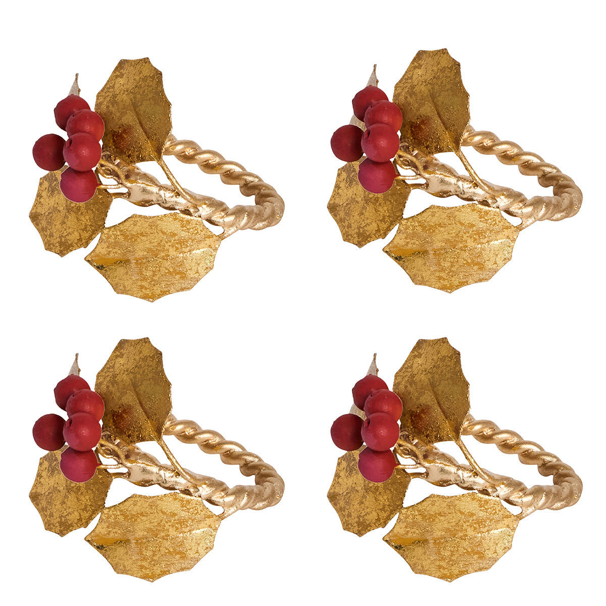 Juliska Holly with Berries Napkin Ring Set/4 - Multi