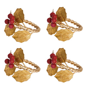 Juliska Holly with Berries Napkin Ring Set/4 - Multi