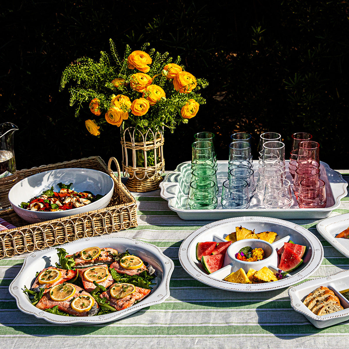 An image of Juliska Berry & Thread Melamine 15" Crudite Platter - Whitewash