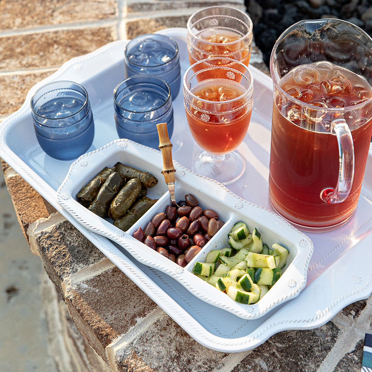 An image of Juliska Berry & Thread Melamine 24" Tray - Whitewash