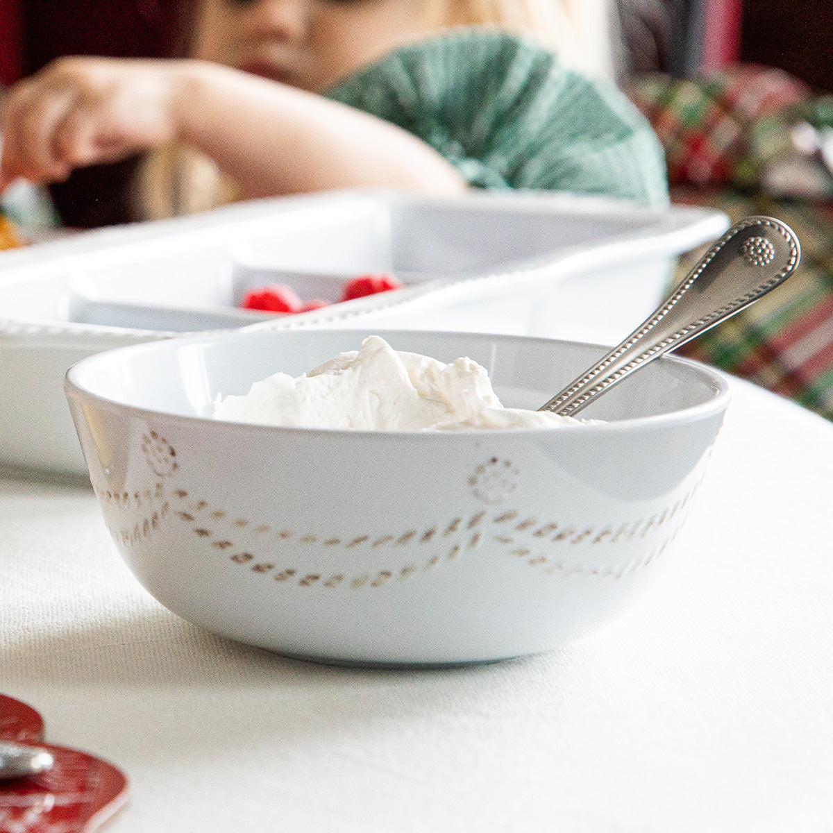 An image of Juliska Berry & Thread Melamine Cereal / Ice Cream Bowl - Whitewash