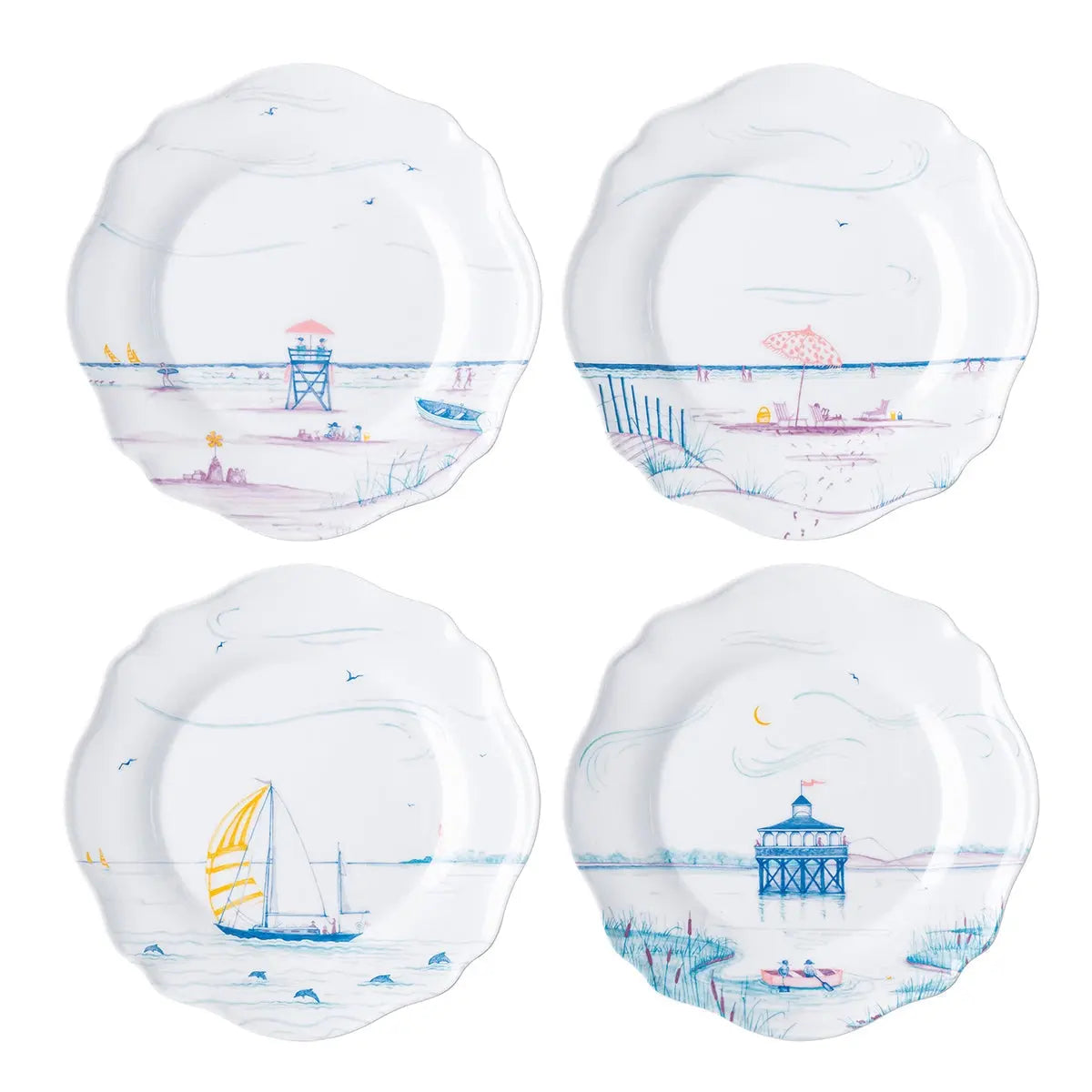 An image of Juliska Country Estate Seaside Melamine Dessert/Salad Plates , Asst Set of 4