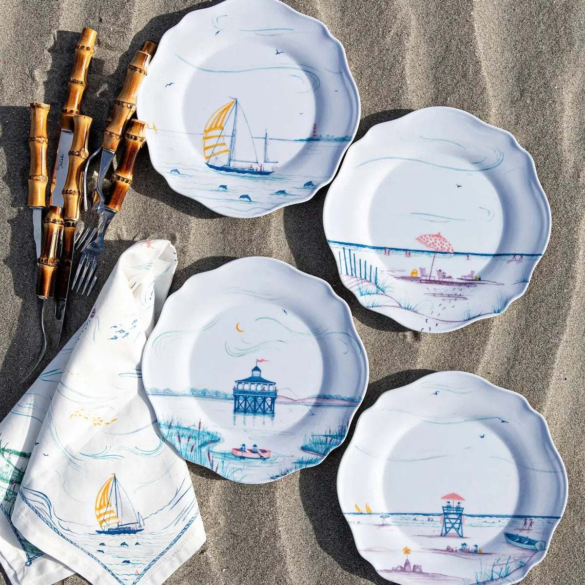 An image of Juliska Country Estate Seaside Melamine Dessert/Salad Plates , Asst Set of 4