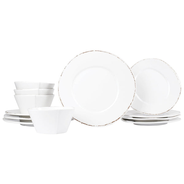 An image of Vietri Melamine Lastra White Twelve-Piece Place Setting