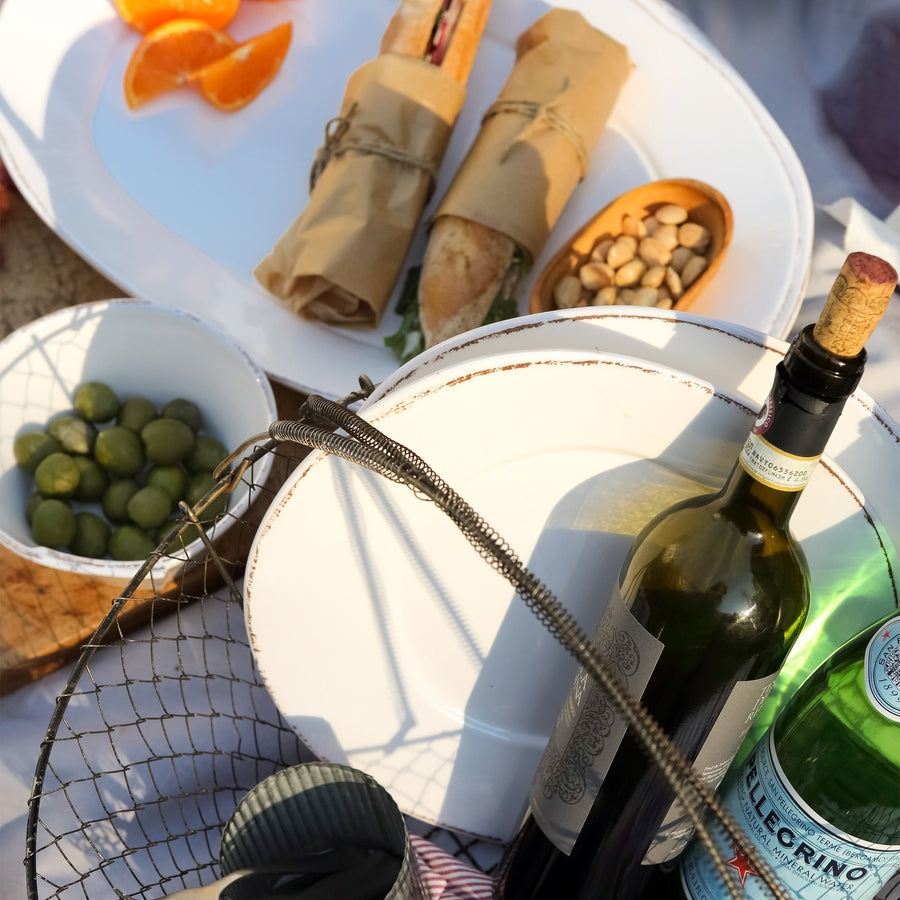 An image of Vietri Lastra Melamine White Oval Platter