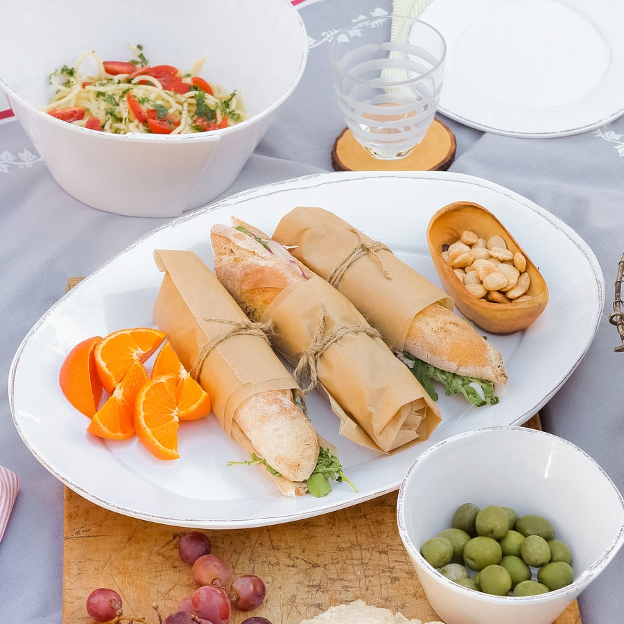 An image of Vietri Lastra Melamine White Oval Platter