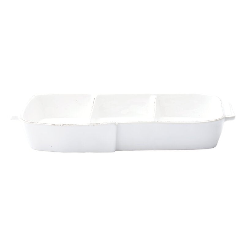 An image of Vietri Lastra Melamine White 3-Section Serving Bowl
