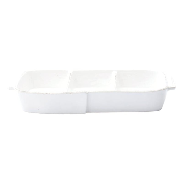 An image of Vietri Melamine Lastra White Three-Part Server