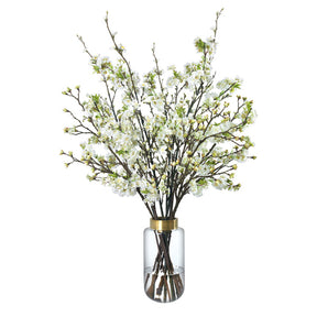 Diane James Mixed blossom branches in tall vase with gold band -36" x 48"