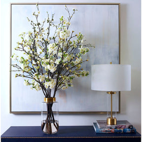 Diane James Mixed blossom branches in tall vase with gold band -36" x 48"
