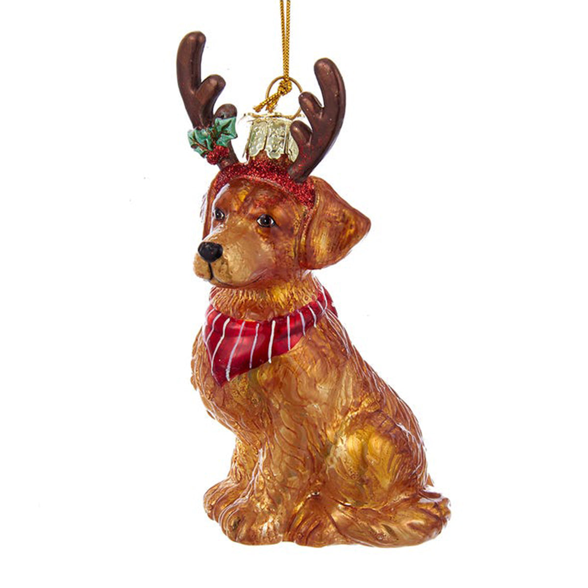 An image of Kurt Adler Noble Gems Golden Retriever With Antlers Glass Ornament