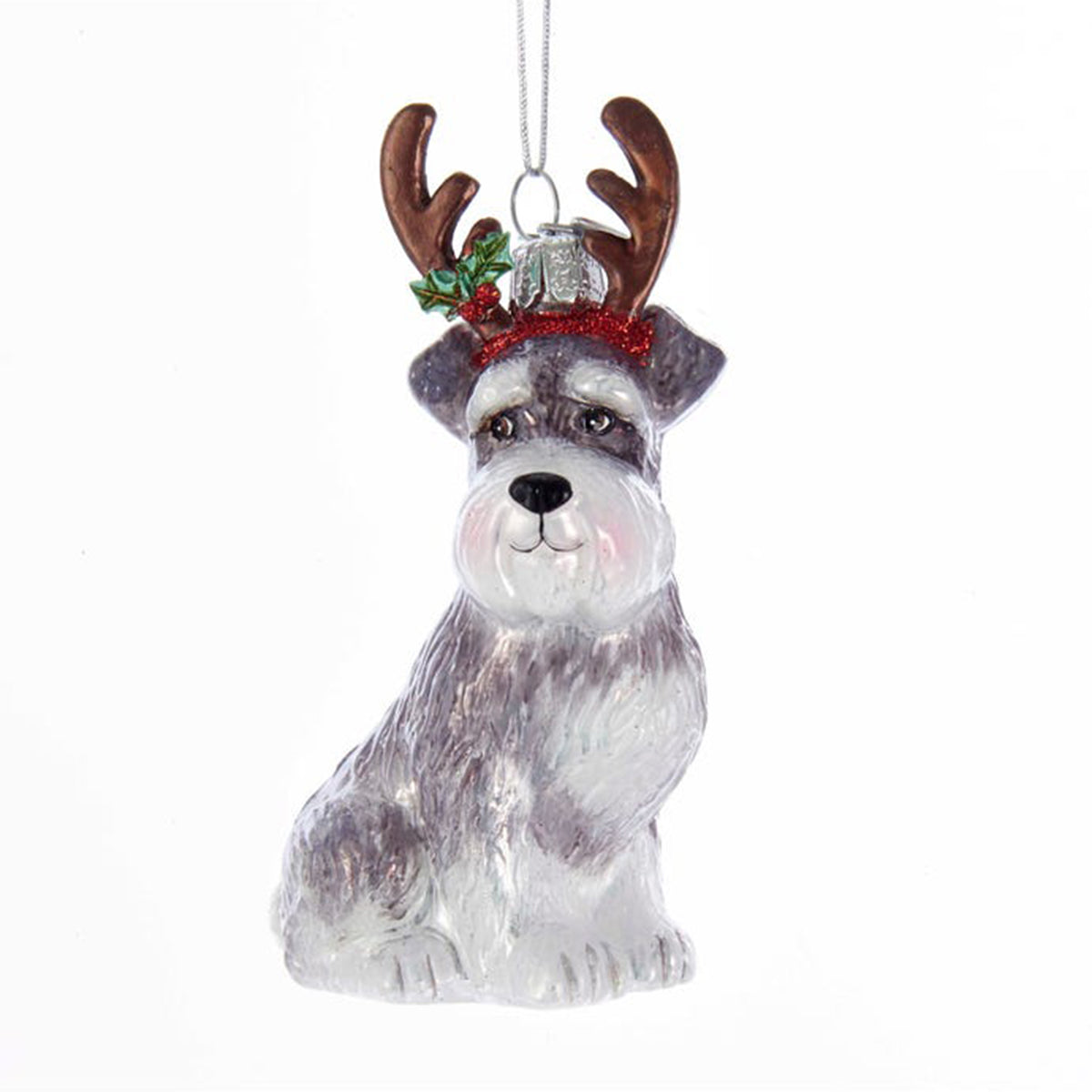 An image of Kurt Adler Noble Gems Schnauzer With Antlers Glass Ornament