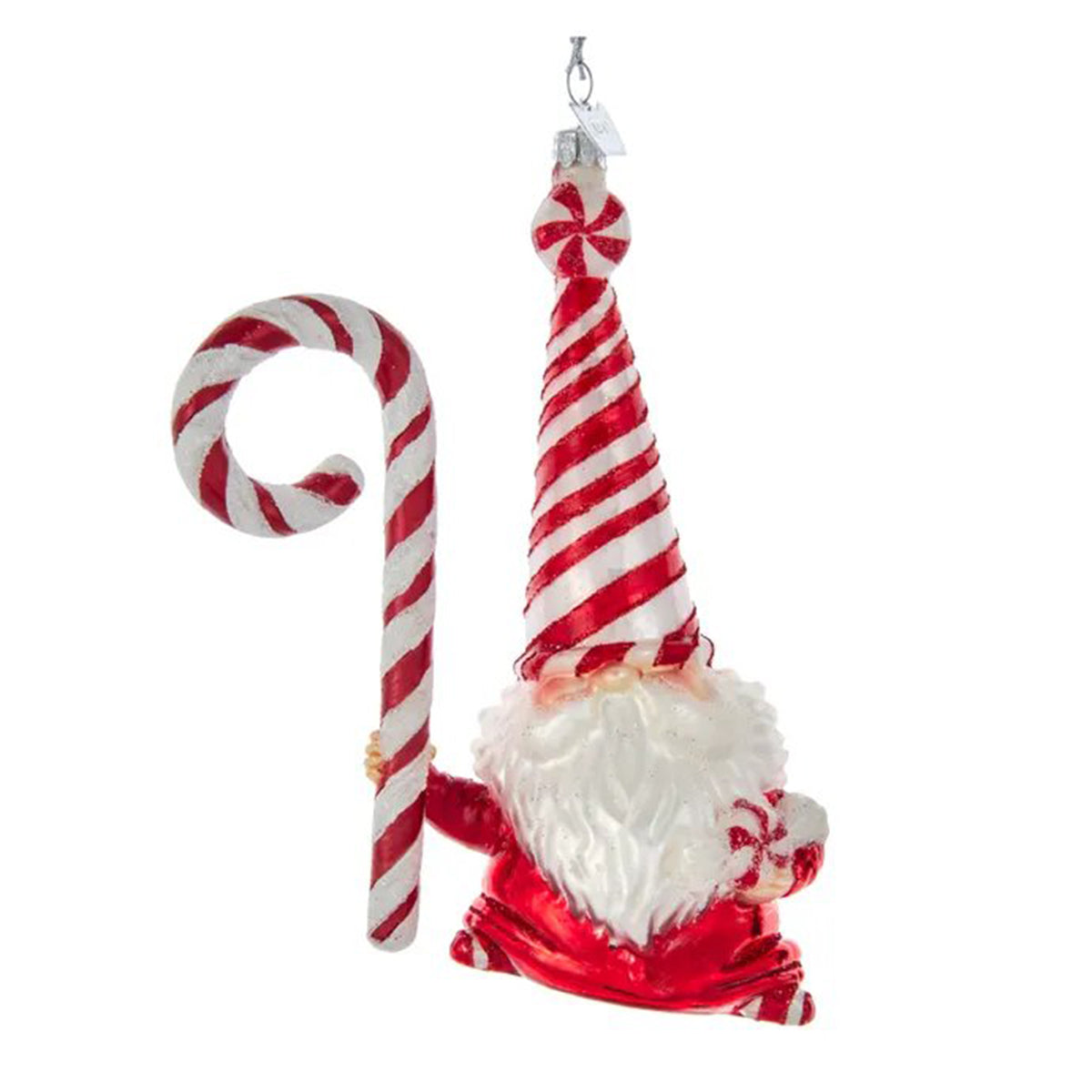 An image of Kurt Adler Noble Gems Peppermint Gnome Ornament