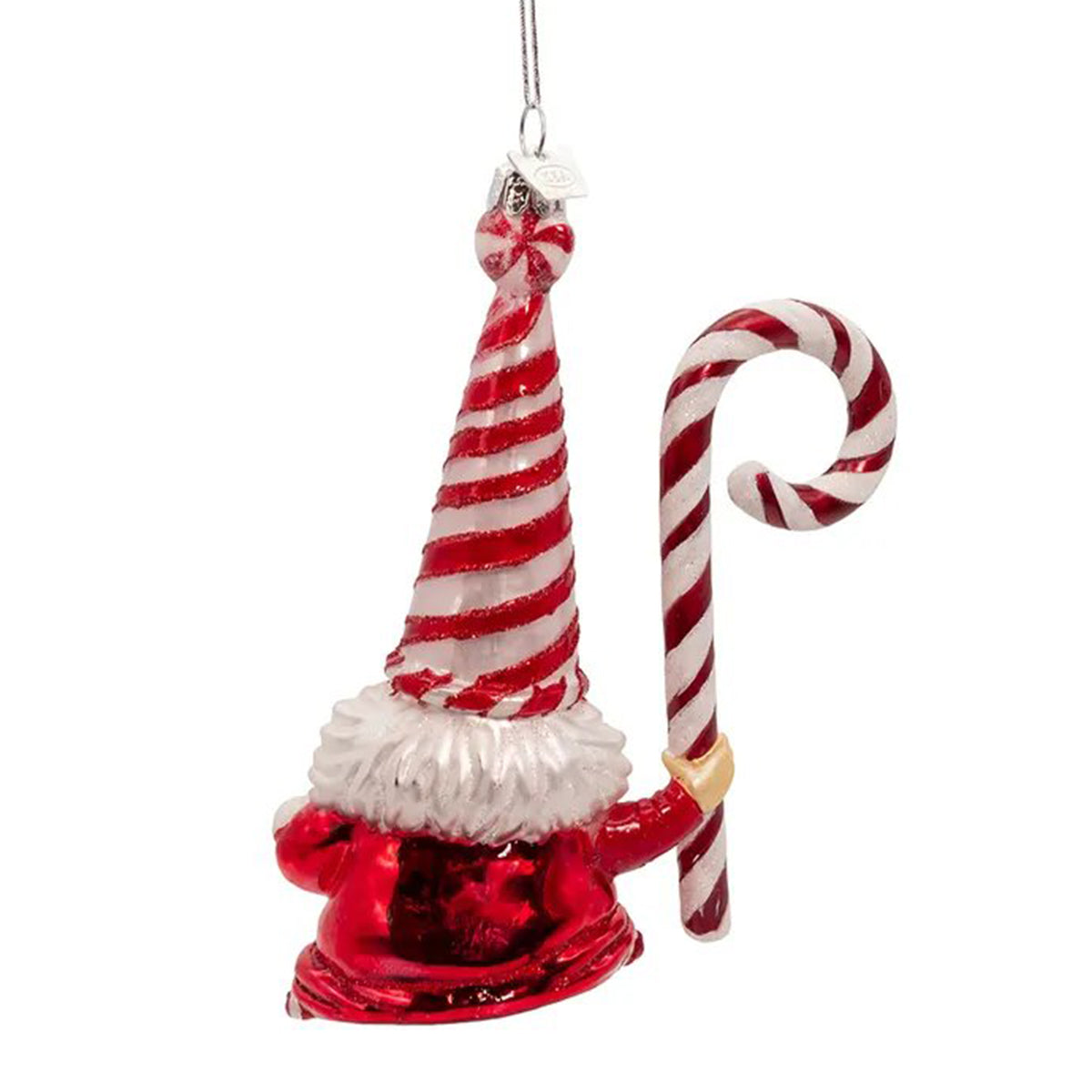 An image of Kurt Adler Noble Gems Peppermint Gnome Ornament
