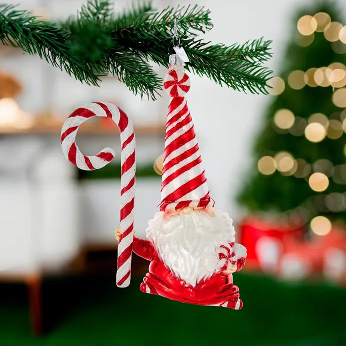 An image of Kurt Adler Noble Gems Peppermint Gnome Ornament