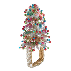 Bodrum Christmas Tree Pink & Turquoise Set of 4 Napkin Ring
