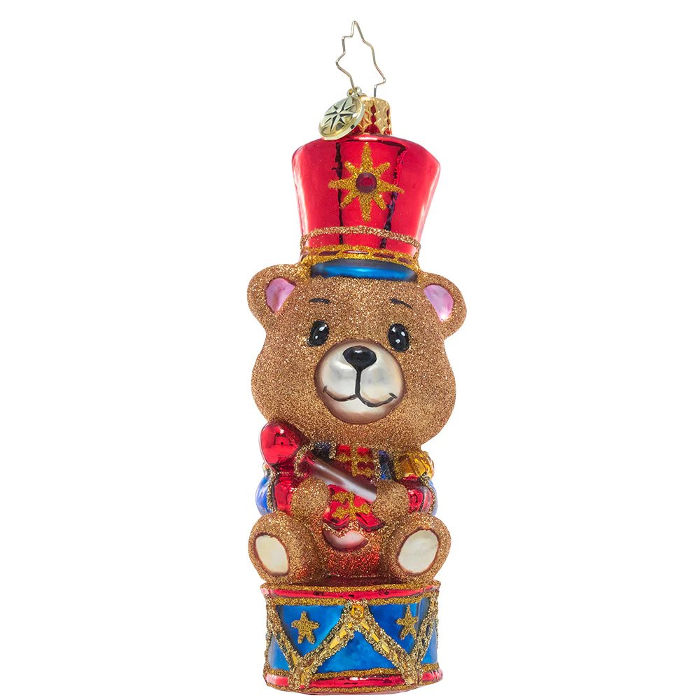 An image of Christopher Radko Tiny Teddy Drummer Boy Ornament